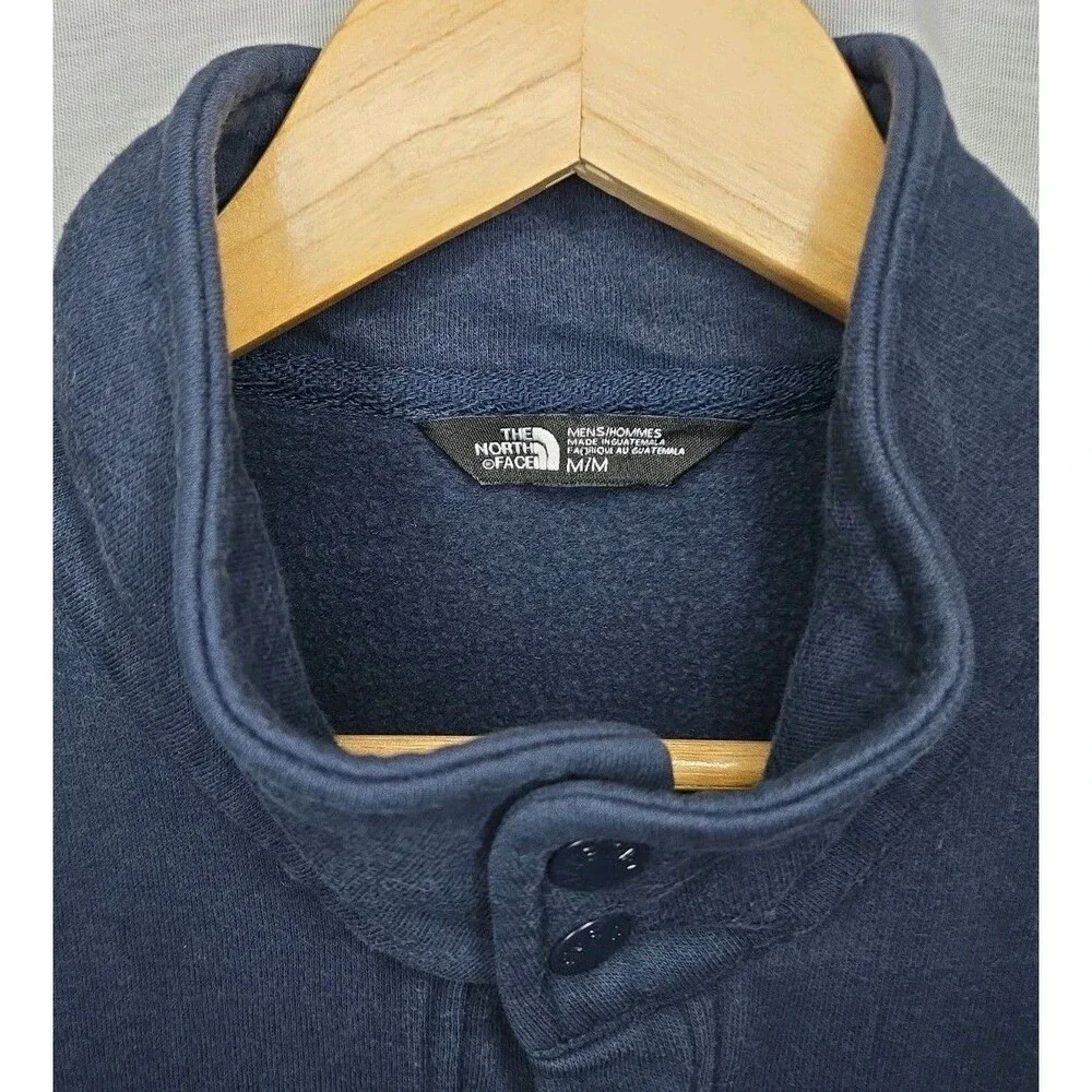 The North Face Sweater Mens M Blue 1/4 Snap Knit Mock Neck Long Sleeve Pullover